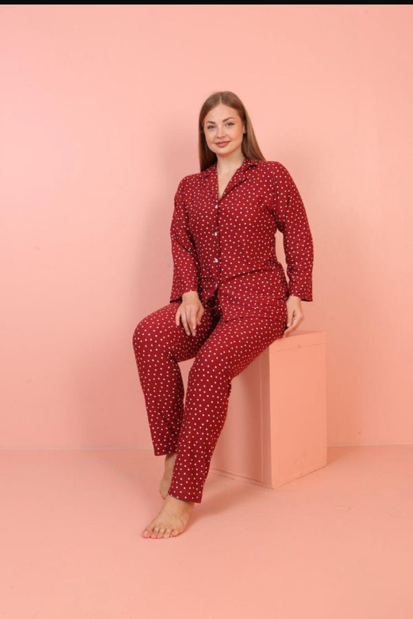 Women Turkish PJ Pajama Red Dotted